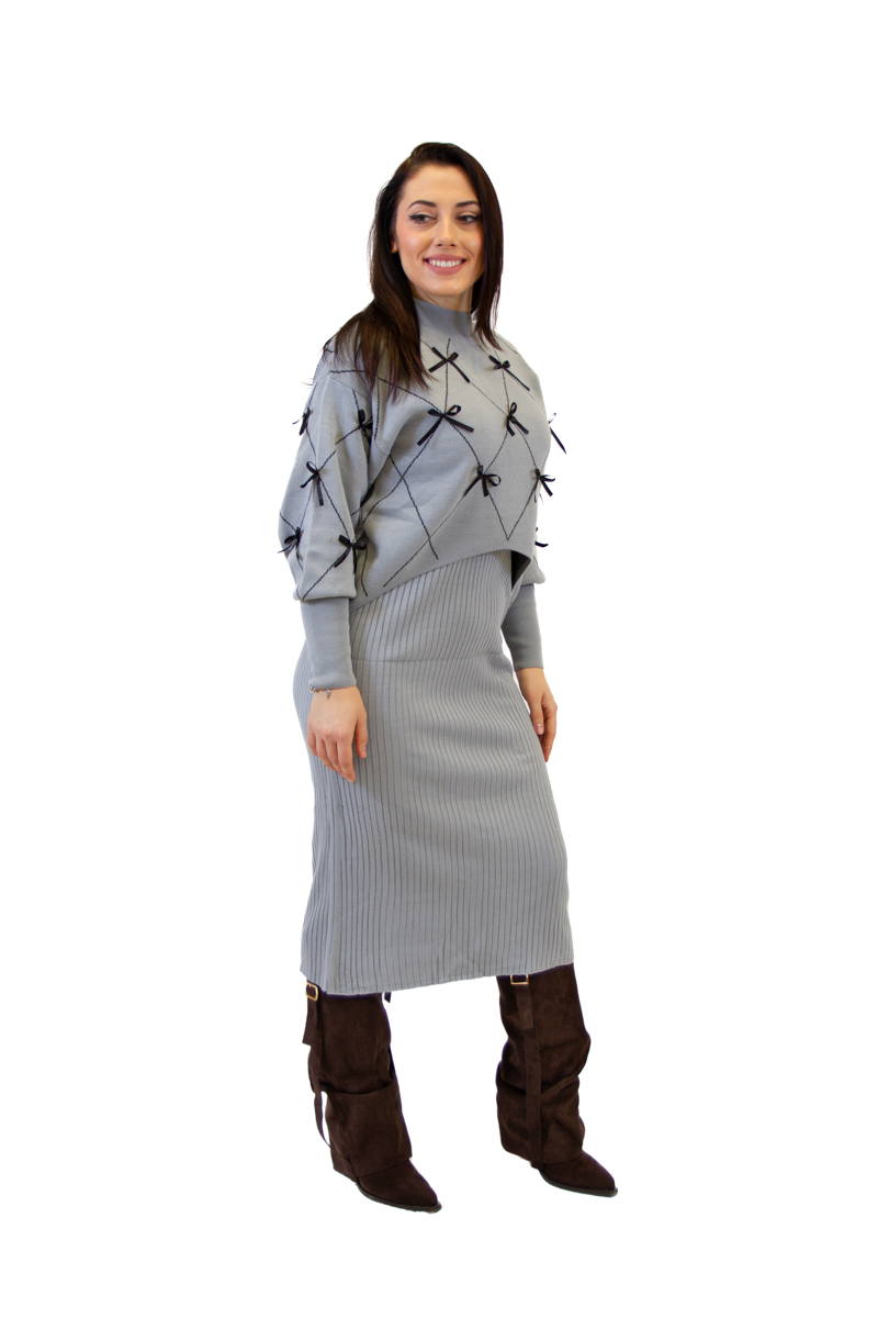 Komplet haljina i džemper na mašnice